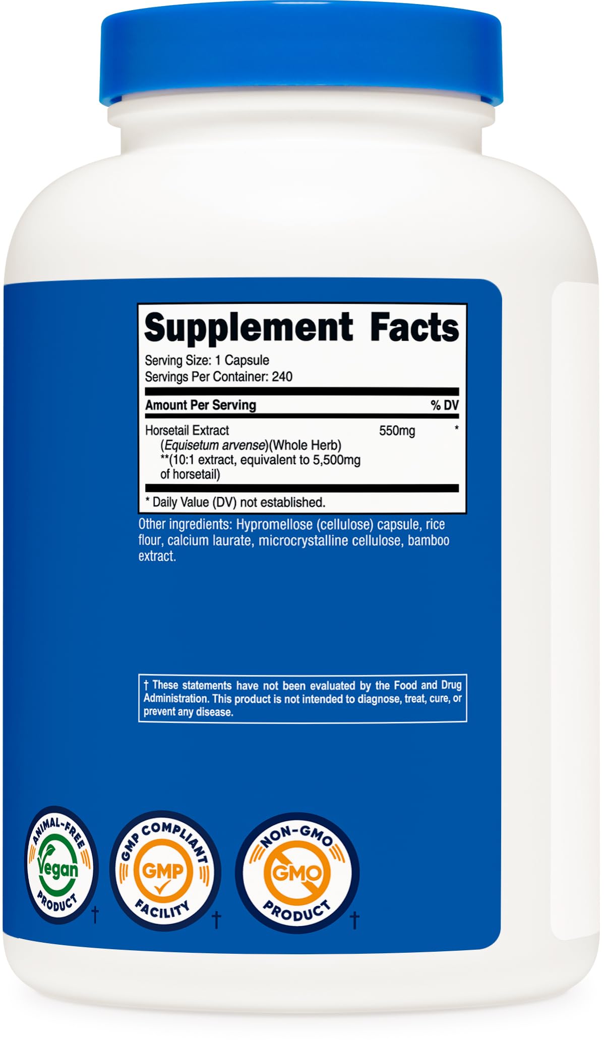Nutricost Extrait de prêle 240 capsules avec étiquette visible