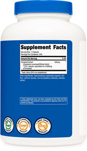 Nutricost Extrait de prêle 240 capsules avec étiquette visible