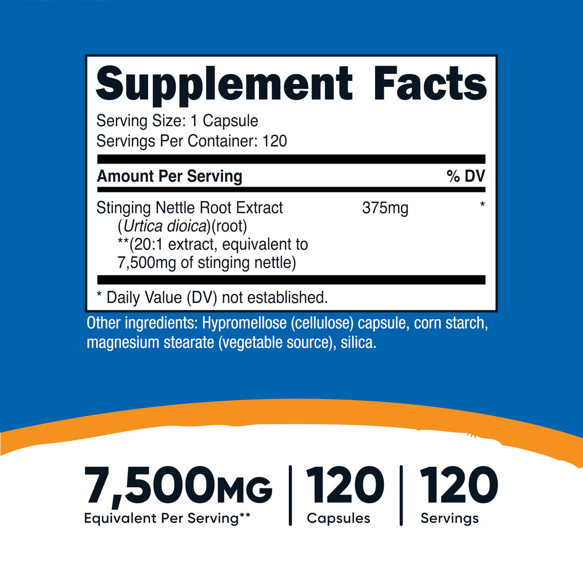 Nutricost Extrait de Racine d'Ortie 375mg capsules à l'intérieur de la bouteille