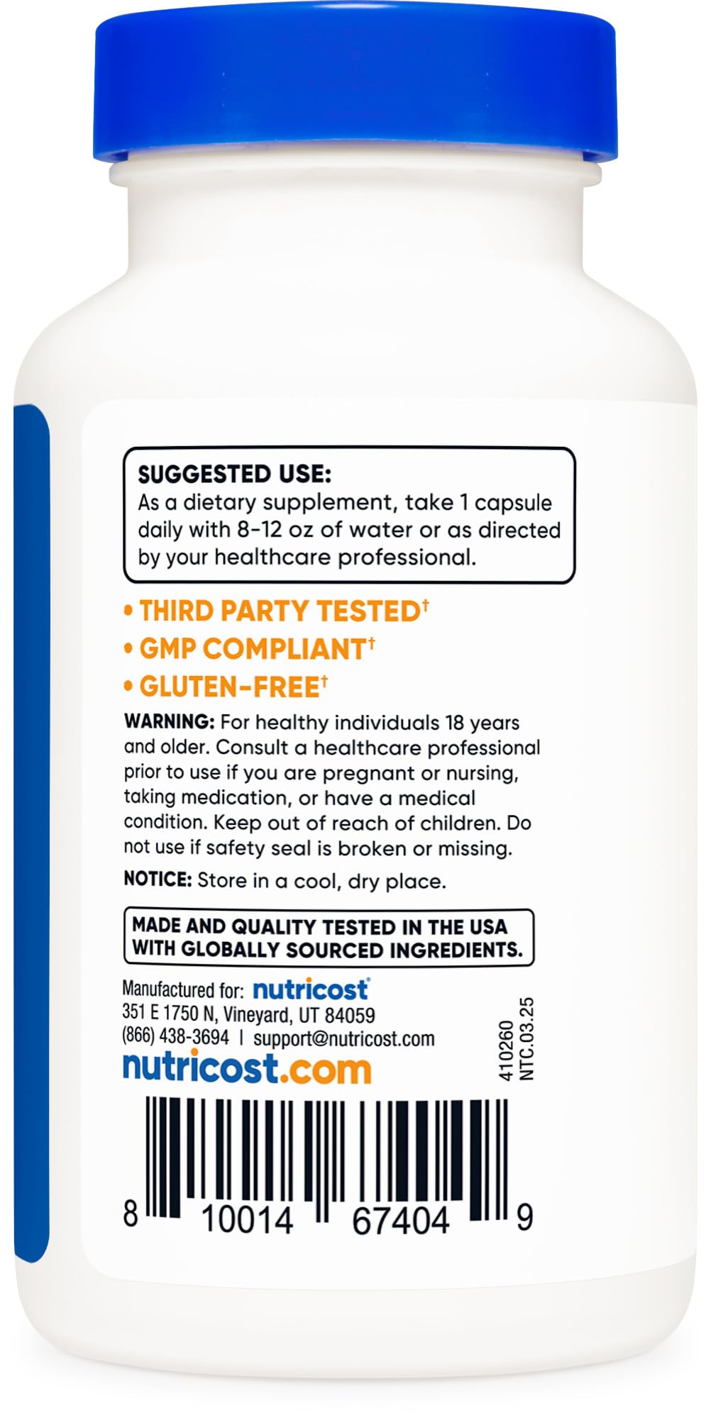 Nutricost Extrait de Racine d'Ortie 375mg étiquette de la bouteille