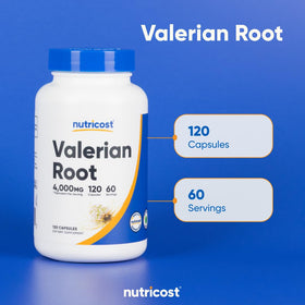 Nutricost Extrait de Racine de Valériane 120 Capsules en gros plan