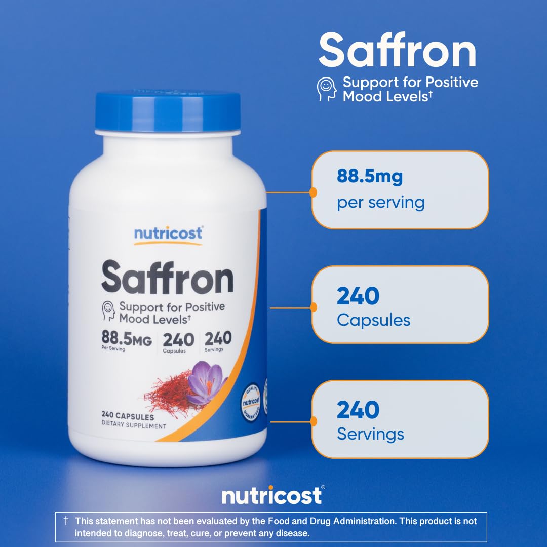 Nutricost Extrait de Safran 88,5 mg sur un fond neutre