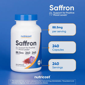 Nutricost Extrait de Safran 88,5 mg sur un fond neutre