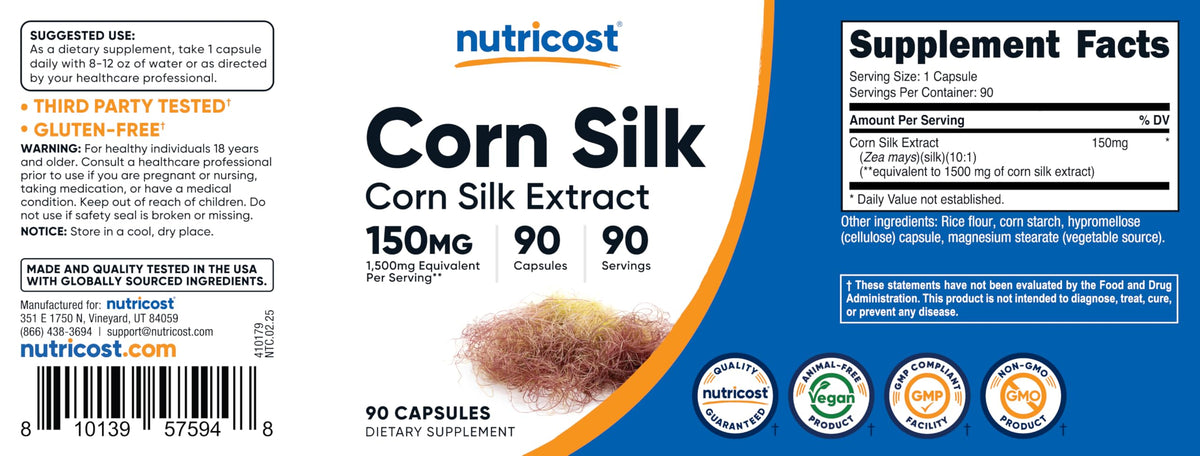 Nutricost Extrait de Soie de Maïs, détails de l'étiquette