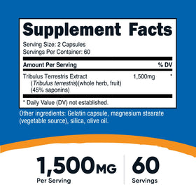 Nutricost Extrait de Tribulus Terrestris 1500mg capsules sur une table