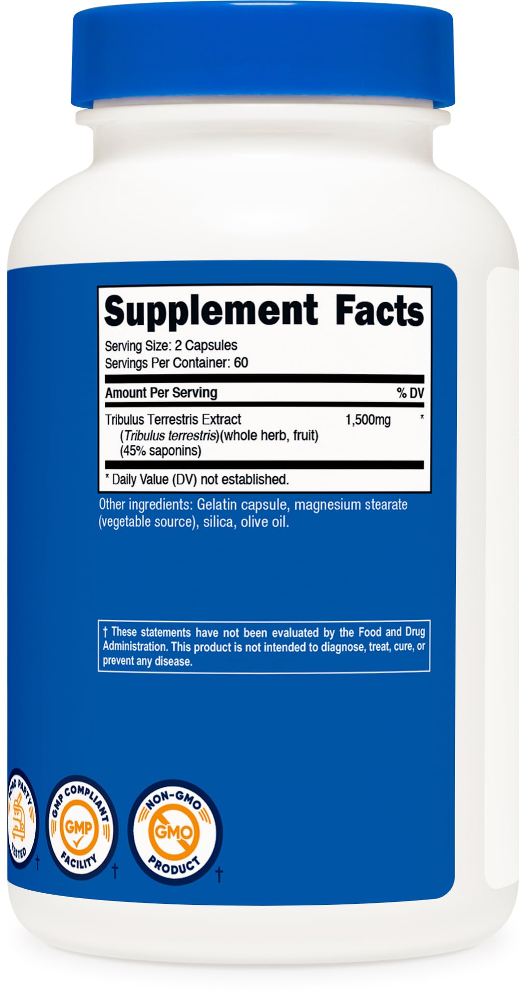 Nutricost Extrait de Tribulus Terrestris 1500mg flacon avec capsules ouvertes