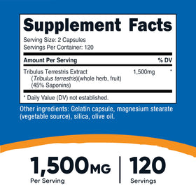 Nutricost Extrait de Tribulus Terrestris 240 capsules sur une surface blanche