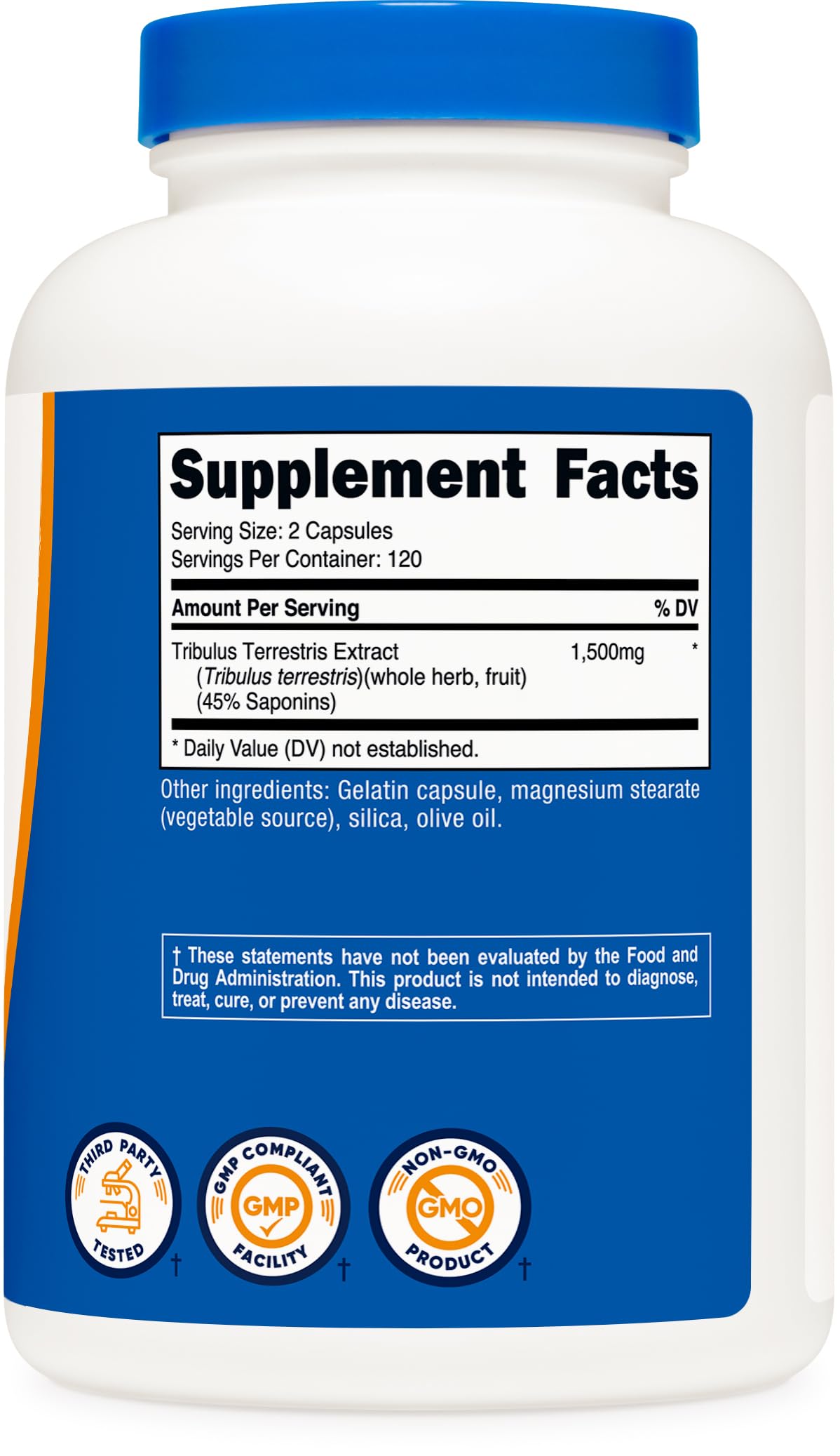 Nutricost Extrait de Tribulus Terrestris bouteille avec capsules à côté