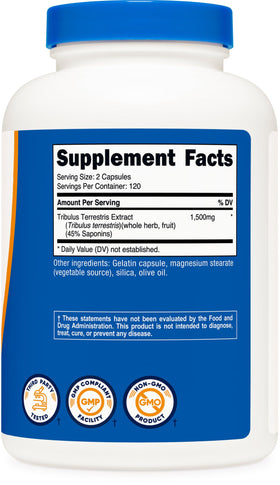 Nutricost Extrait de Tribulus Terrestris bouteille avec capsules à côté