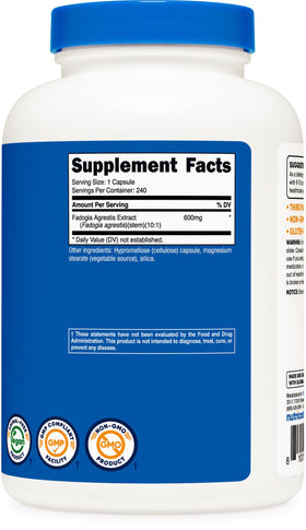 Nutricost Fadogia Agrestis 600mg - vue de côté du flacon