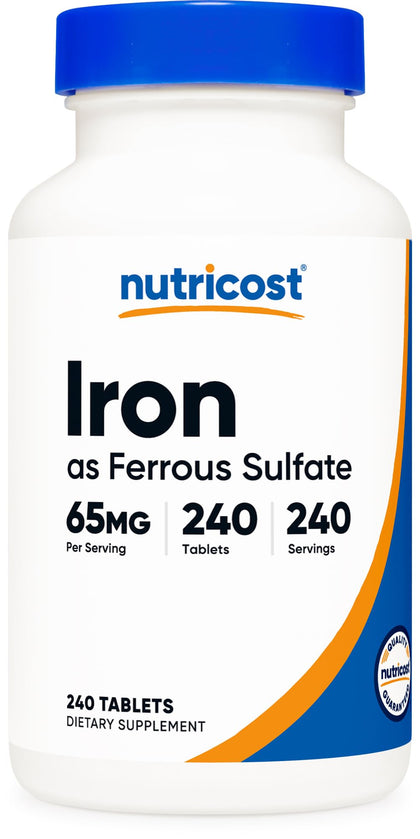 Nutricost Fer 65mg comprimés avant avec étiquette