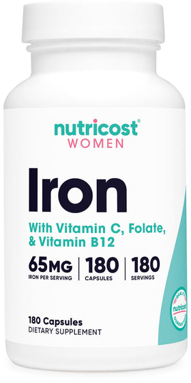Nutricost Fer pour Femmes 65mg 180 gélules végétales vue de face