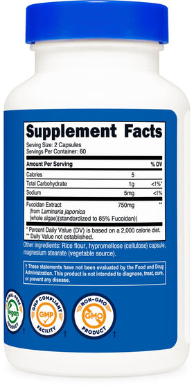 Nutricost Fucoidan 750mg 120 Capsules avec des ingrédients naturels
