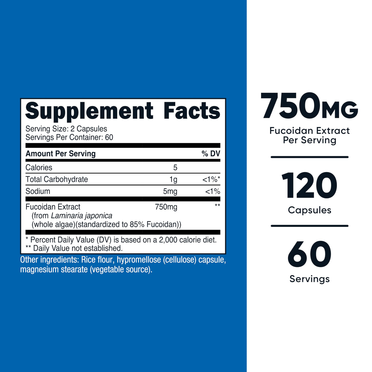 Nutricost Fucoidan 750mg 120 Capsules flacon et étiquette