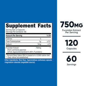 Nutricost Fucoidan 750mg 120 Capsules flacon et étiquette