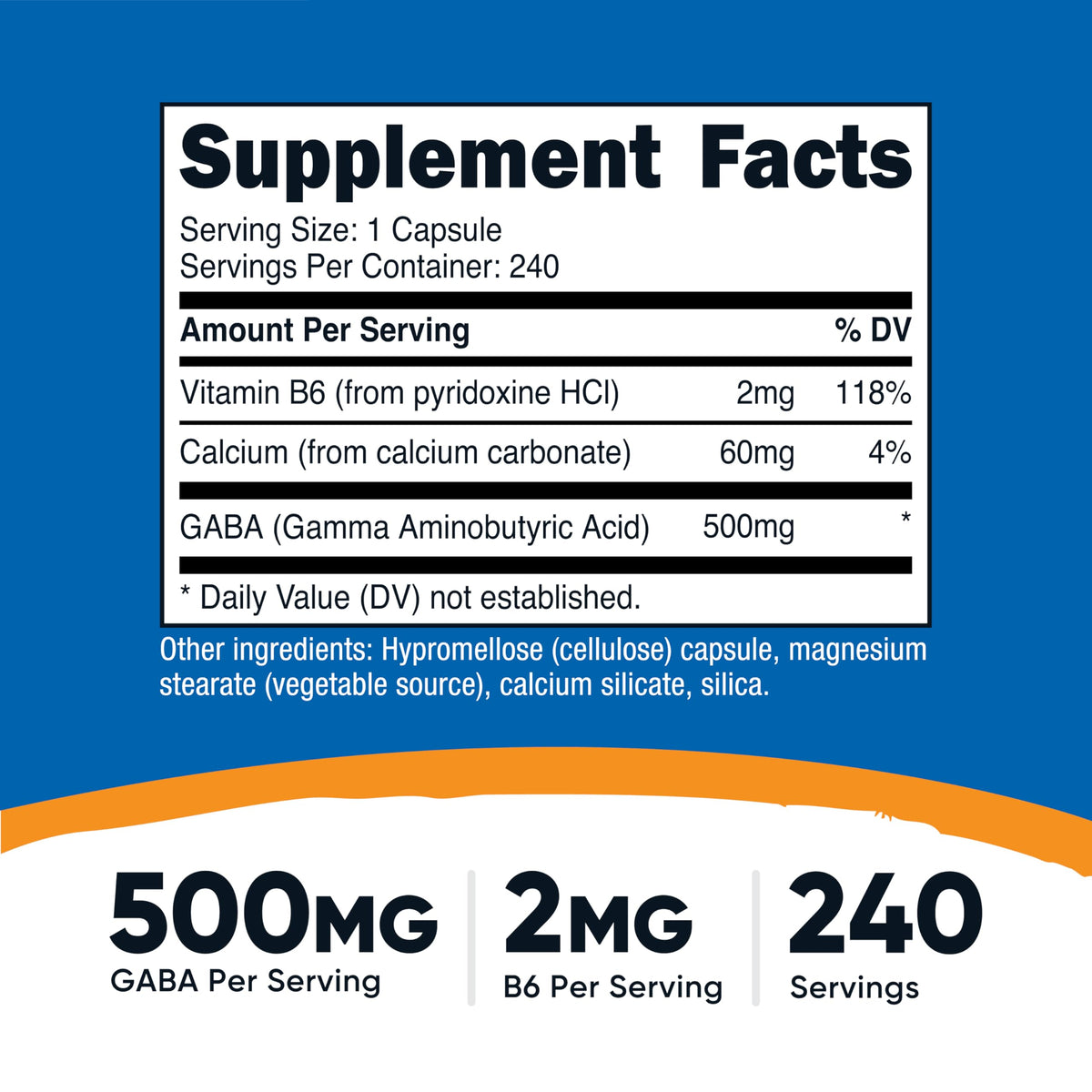 Nutricost GABA 500mg gélules végétales arrière