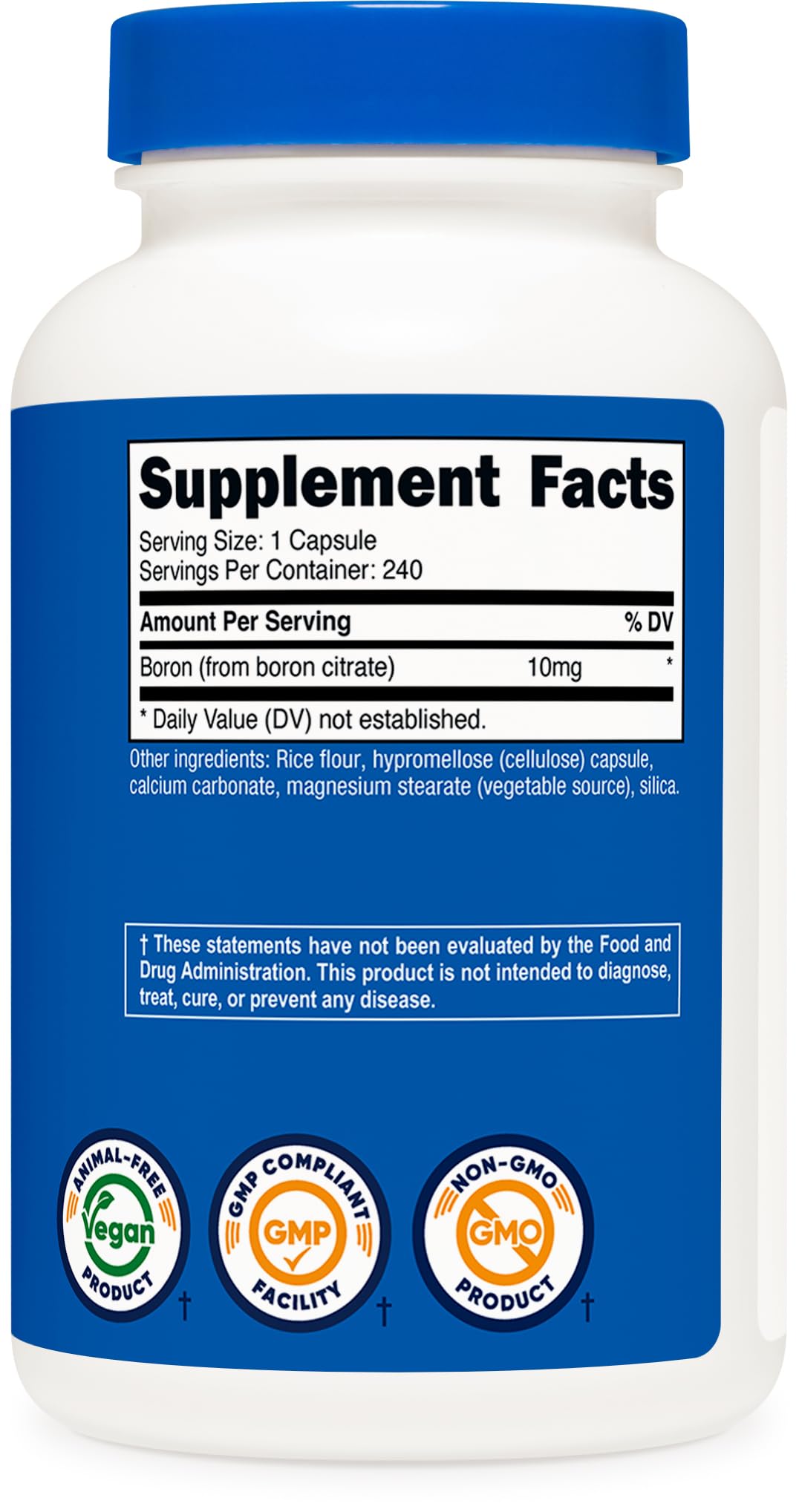 Nutricost gélules de Bore 10mg, étiquette détaillée