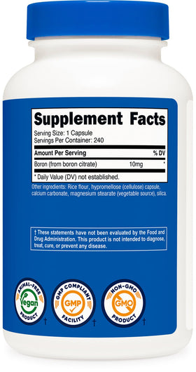 Nutricost gélules de Bore 10mg, étiquette détaillée