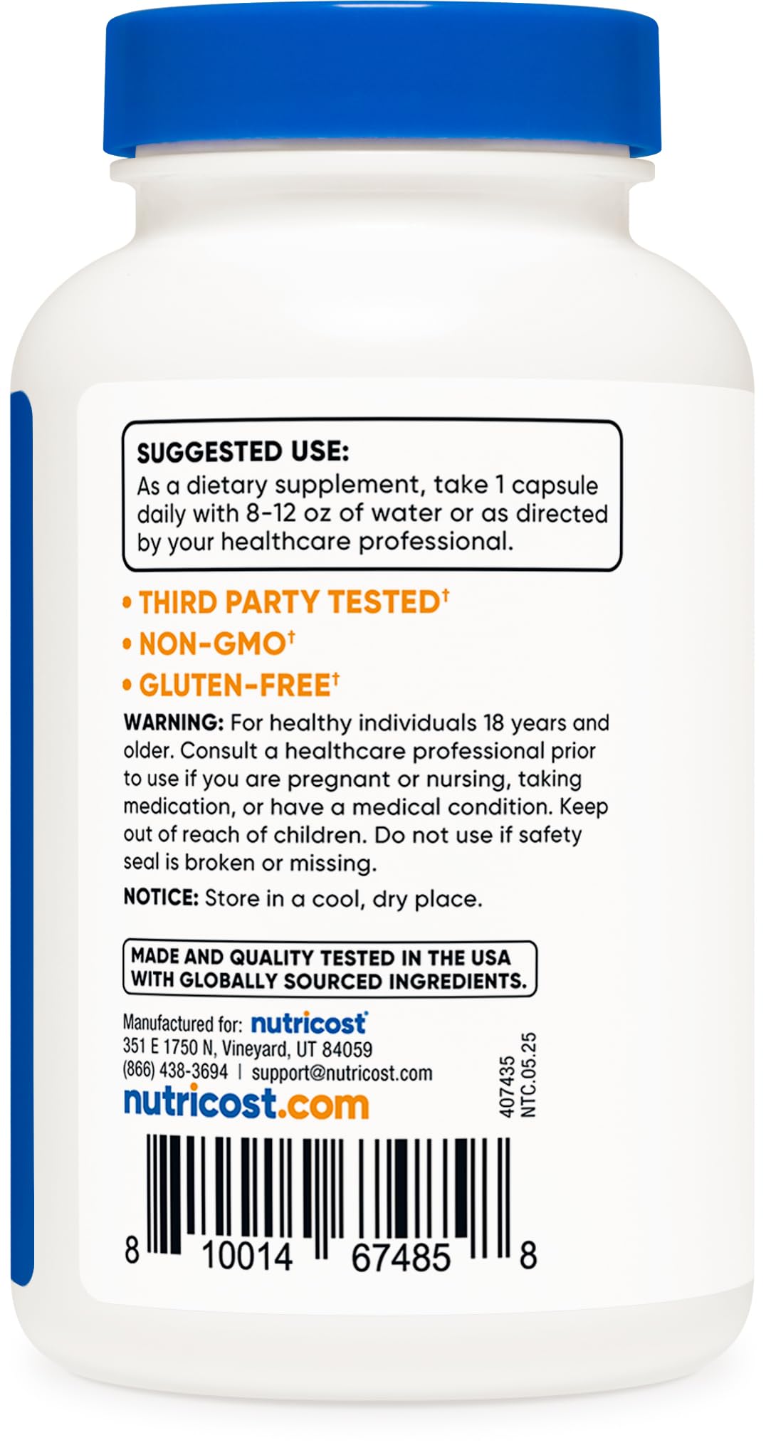 Nutricost gélules de Bore 10mg, gélules sur une surface blanche