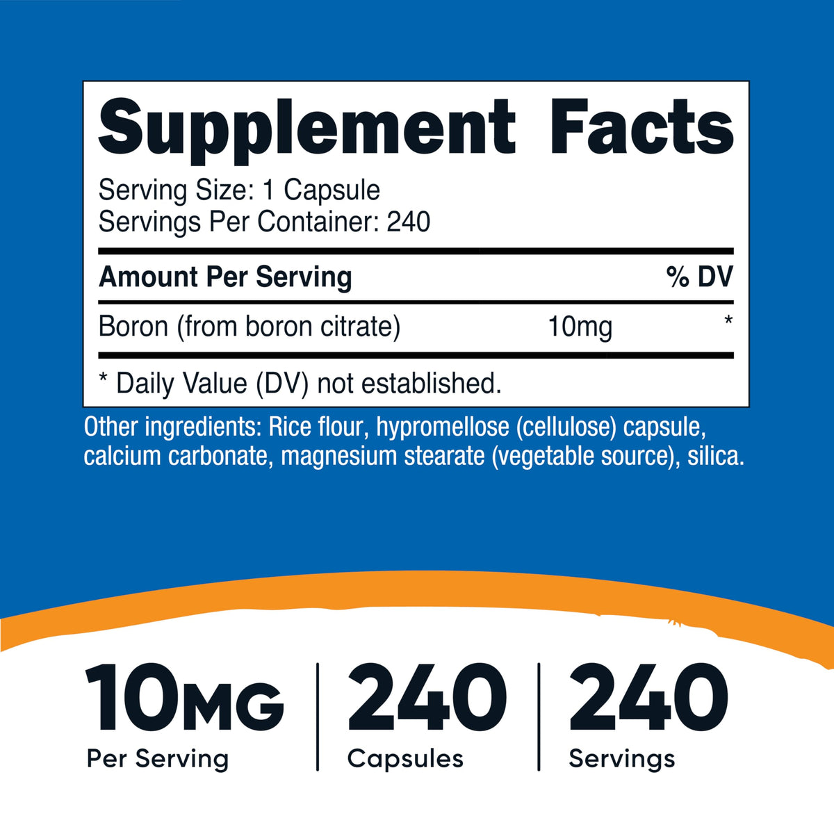 Nutricost gélules de Bore 10mg, vue de l'arrière