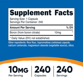 Nutricost gélules de Bore 10mg, vue de l'arrière
