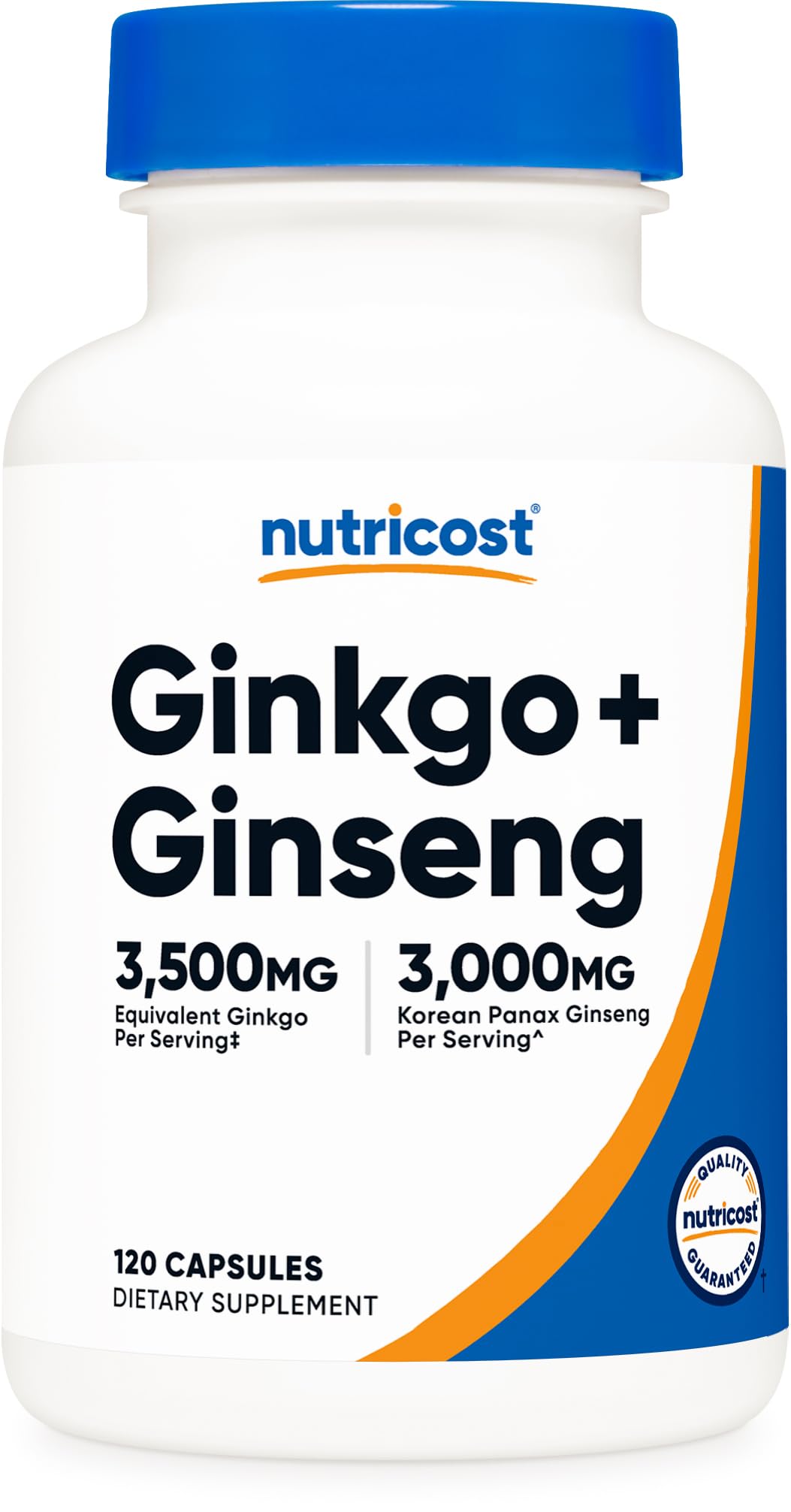 Nutricost Ginkgo + Ginseng compléments alimentaires 120 capsules vue de face