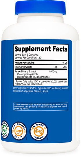 Nutricost Ginseng Panax 1000mg capsules en contexte d'usage