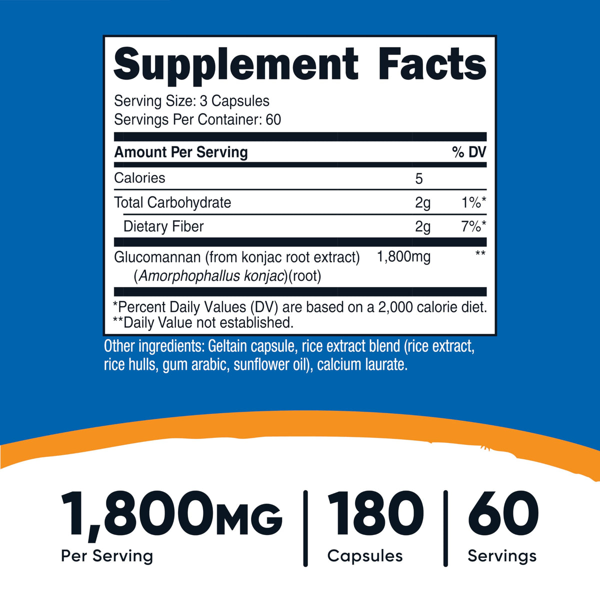 Nutricost Glucomannan 1 800 mg étiquette avec ingrédients