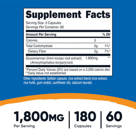 Nutricost Glucomannan 1 800 mg étiquette avec ingrédients