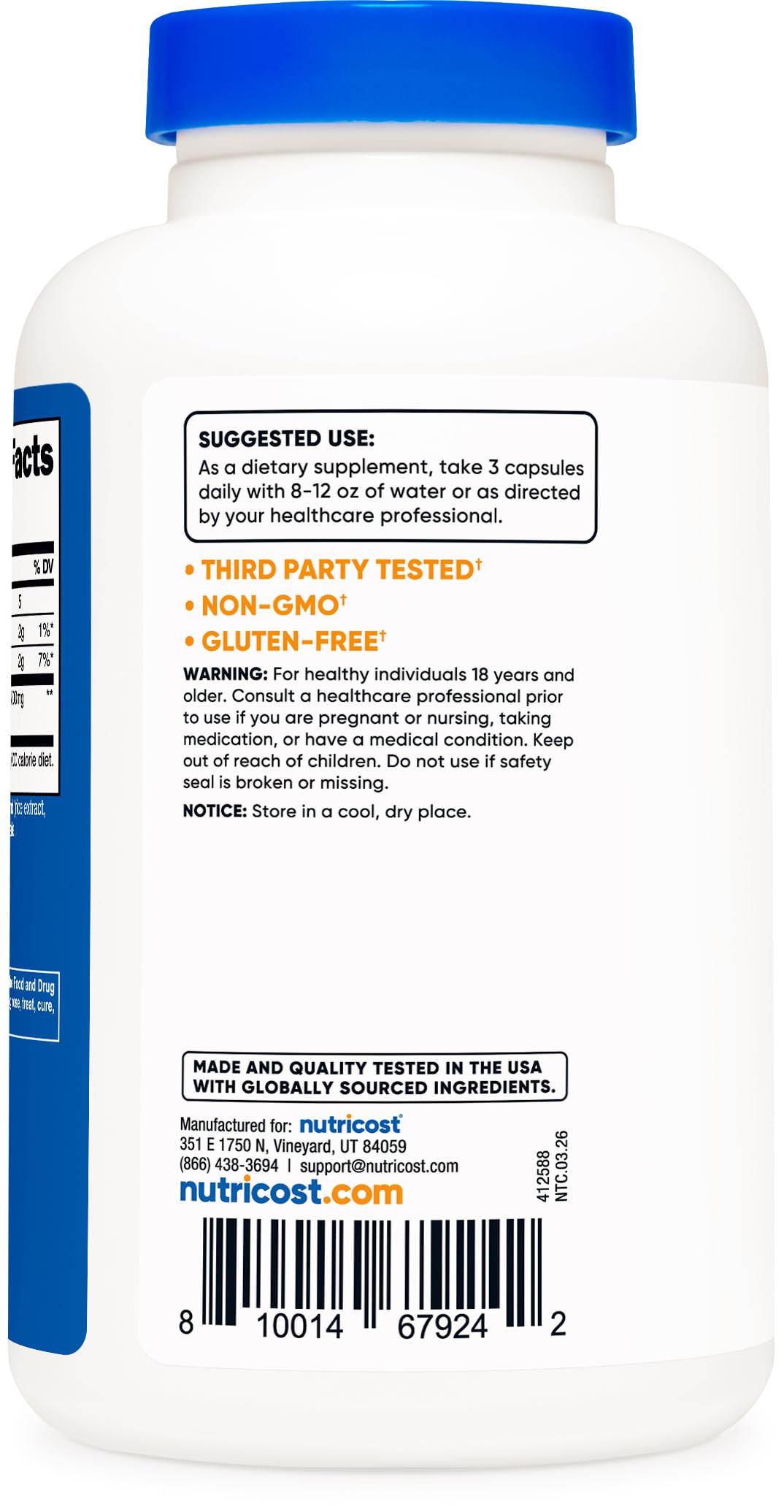 Nutricost Glucomannan 1 800 mg gélules sur fond blanc
