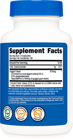 Nutricost Guggul supplement back label with ingredients