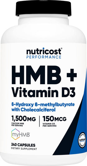 Nutricost HMB 1500mg et Vitamine D3 6000 UI flacon de 240 capsules