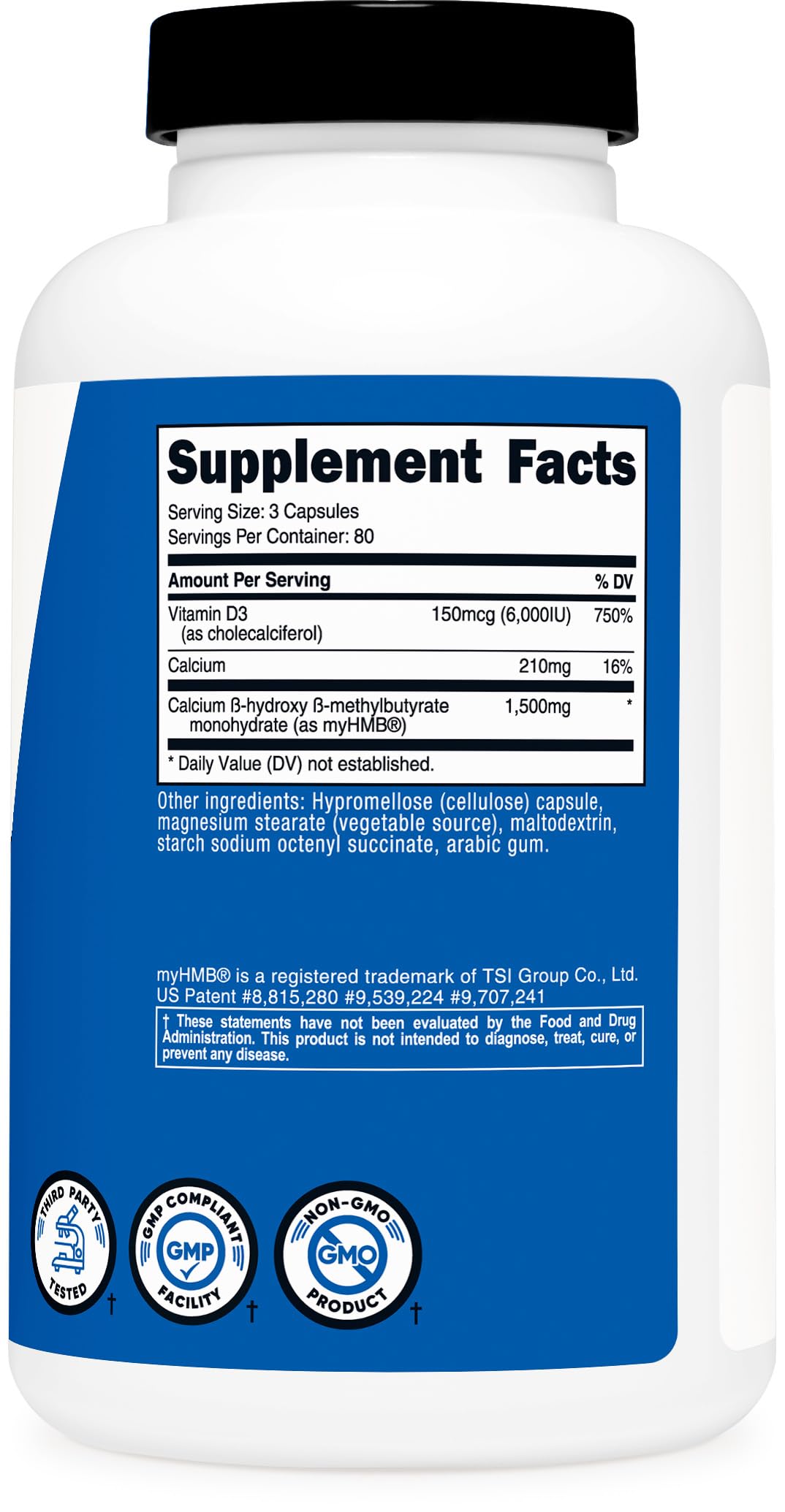 Nutricost HMB 1500mg et Vitamine D3 6000 UI présentation du produit