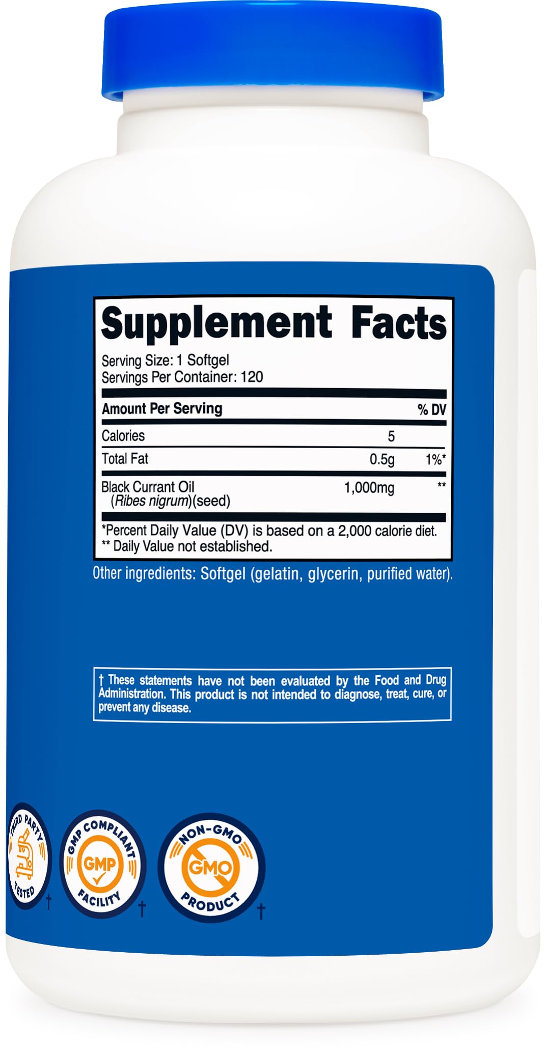 Nutricost Huile de Cassis 1000mg avec gélules sur une table en bois