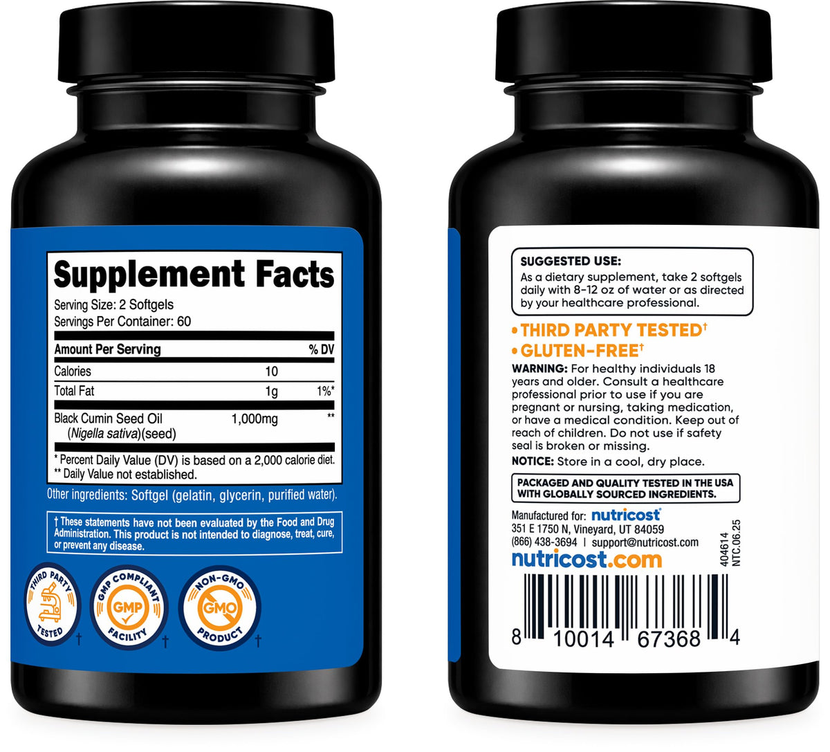 Nutricost Huile de Graines Noires 1000mg vue de côté