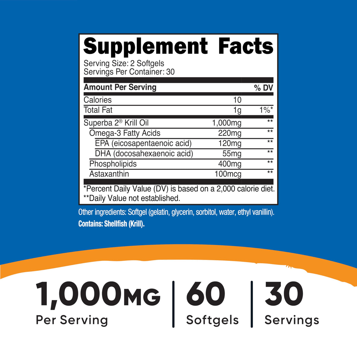 Nutricost Huile de Krill 60 gélules molles sur fond blanc