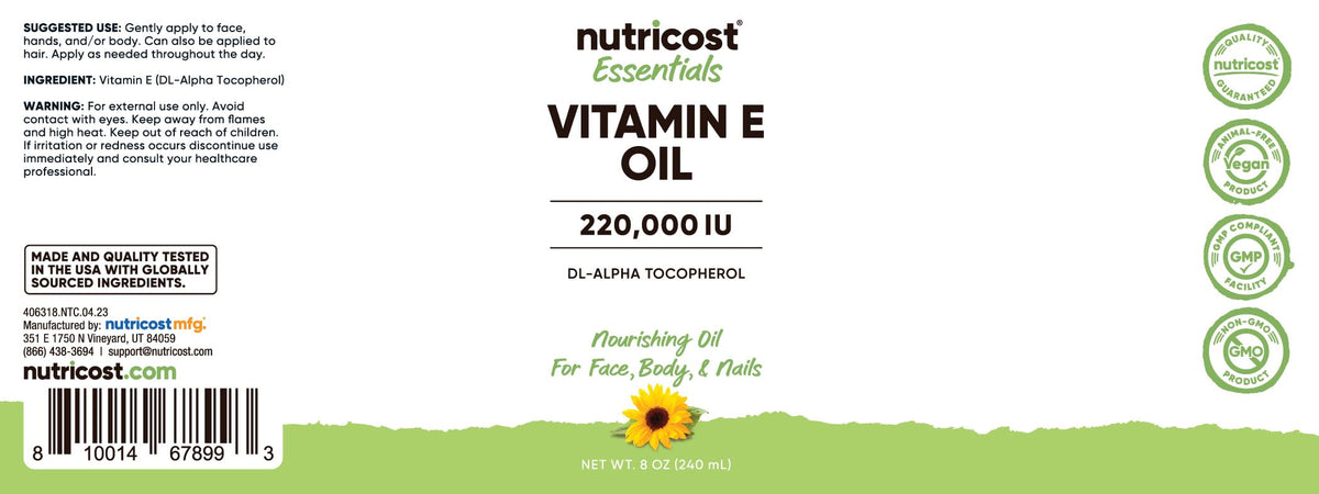 Nutricost Huile de Vitamine E 230000 UI étiquette