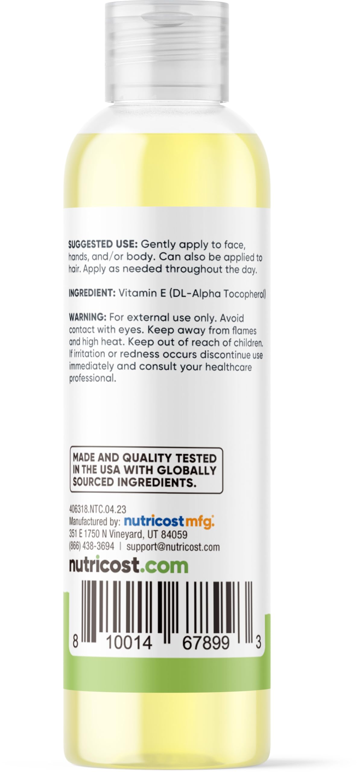 Nutricost Huile de Vitamine E 8 oz vue arrière