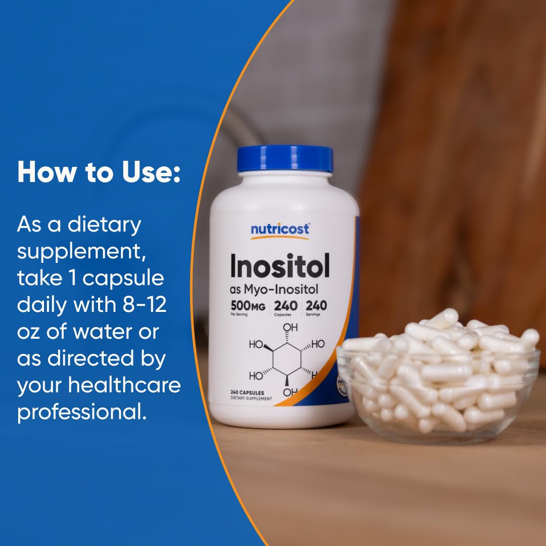 Nutricost Inositol Capsules sur une table, ambiance naturelle