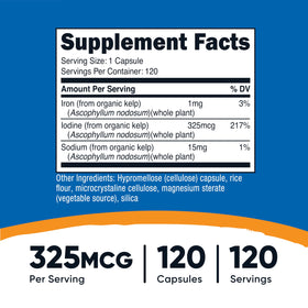 Nutricost Iode Naturel 120 capsules sur fond blanc