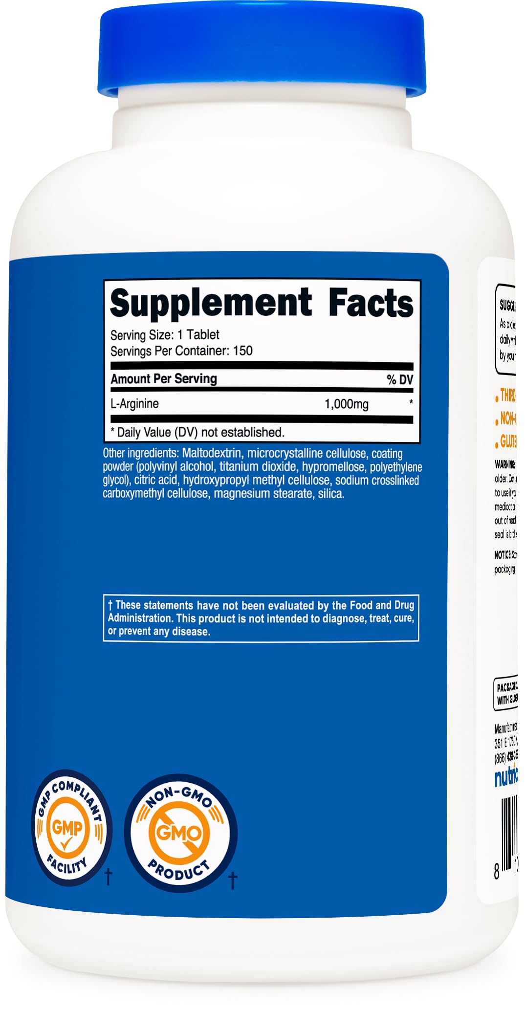 Nutricost L-Arginine 1000mg comprimés en main