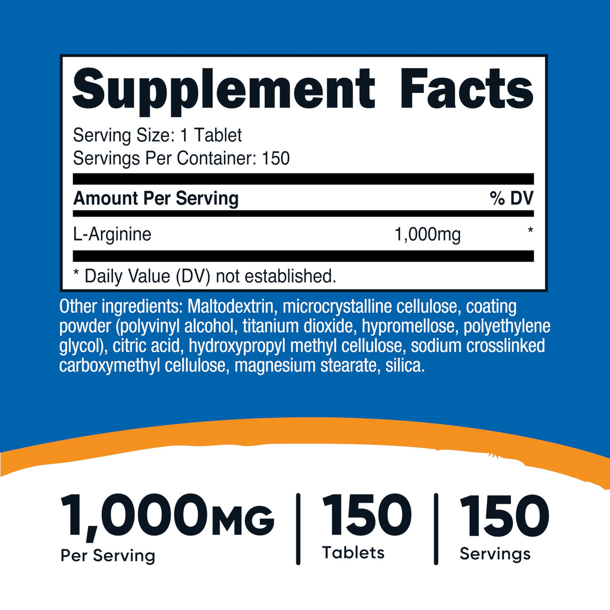 Nutricost L-Arginine 1000mg comprimés vue de dessus