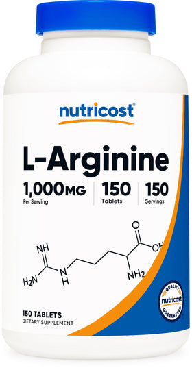 Nutricost L-Arginine 1000mg flacon de 150 tablettes avant