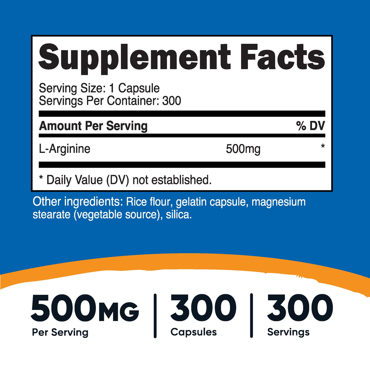 Nutricost L-Arginine 500mg capsules vue de côté
