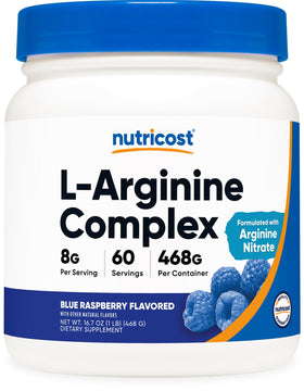 Nutricost L-Arginine Complex Framboise Bleue 60 Portions, vue avant