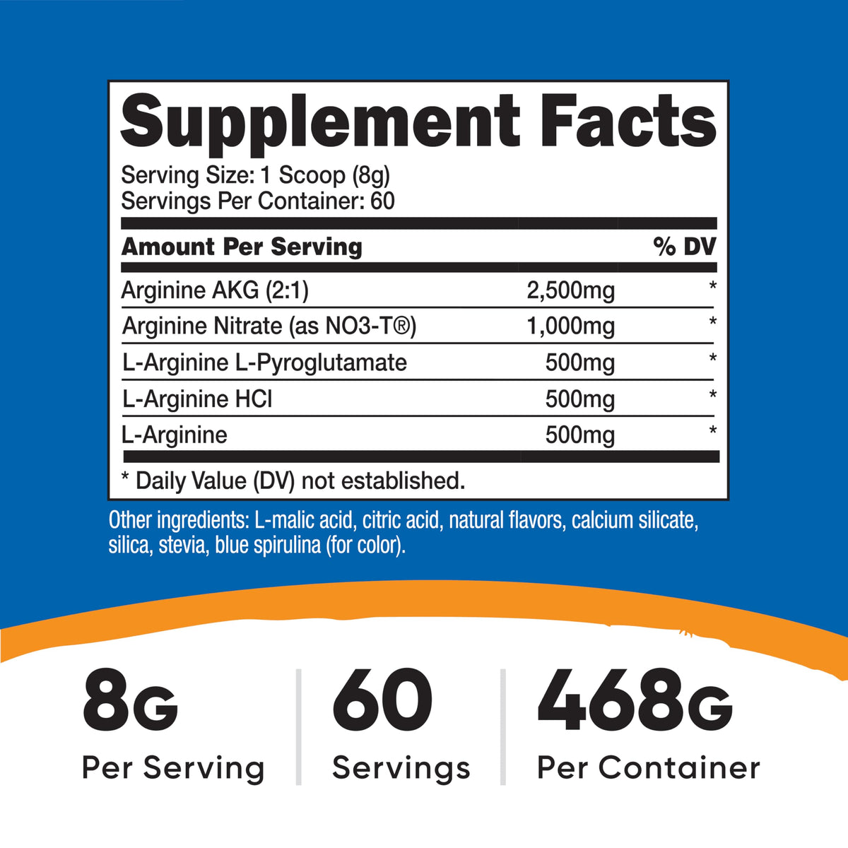 Nutricost L-Arginine Complex Framboise Bleue, cuillère doseuse incluse