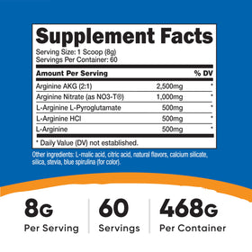 Nutricost L-Arginine Complex Framboise Bleue, cuillère doseuse incluse