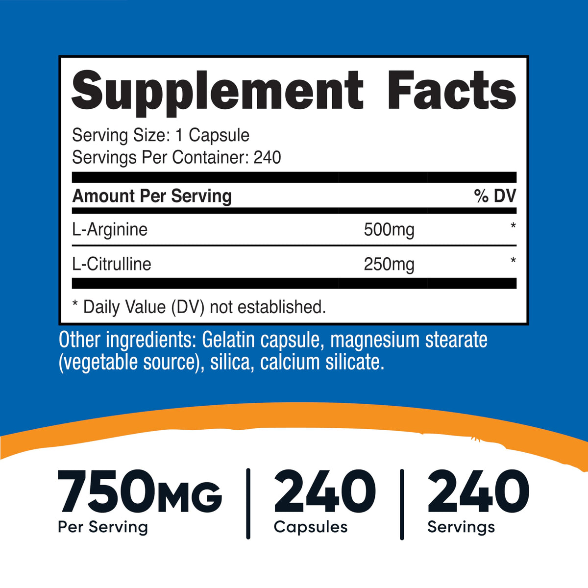 Nutricost L-Arginine L-Citrulline bottle side view