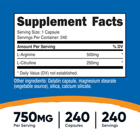 Nutricost L-Arginine L-Citrulline bottle side view