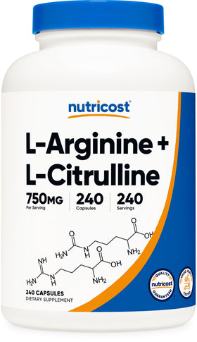 Nutricost L-Arginine L-Citrulline Complex 750mg 240 Capsules front view